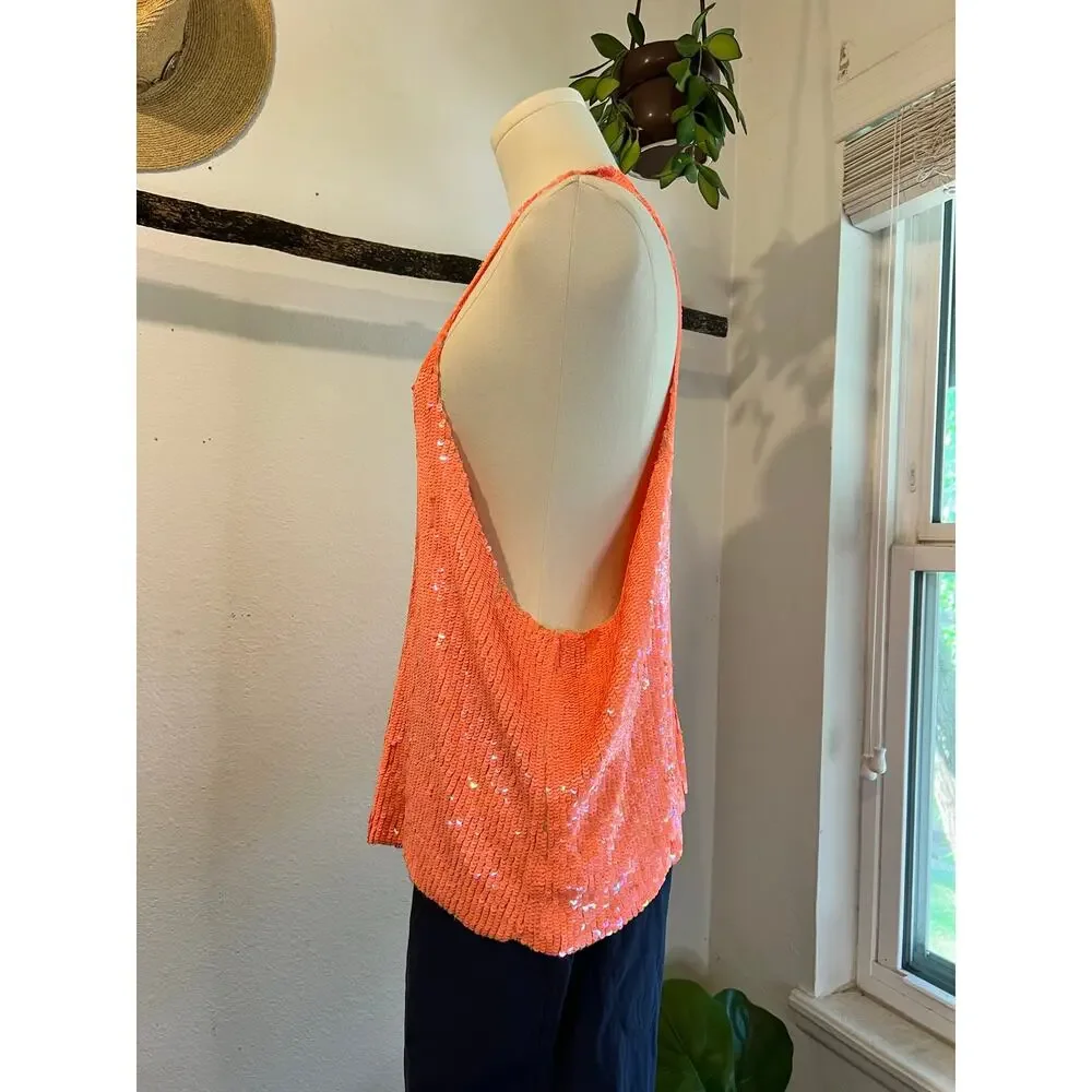 Joe's Jeans Pink Mermaid Slouchy Sequin Beaded Tank Top Size Medium Some Wear